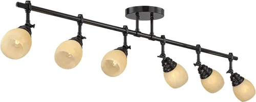 Miniatura 8 de Pro Track Elm Park - Kit de lámparas de techo de 6 cabezales, luz direccional ajustable, monorraíl marrón con acabado de bronce, cristal ámbar