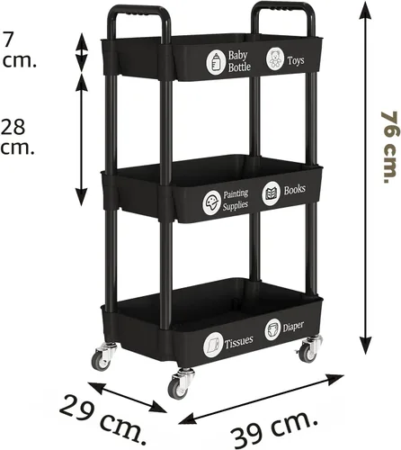Miniatura 6 de Carritos de Almacenamiento de 3 Niveles Laiensia, Carrito Rodante Utilitario Multifunción Organizador de Almacenamiento de Cocina, Carrito