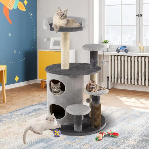 Miniatura 8 de Tangkula Árbol para gatos de interior, torre para gatos de varios niveles de 40 pulgadas con postes rascadores, percha superior, bolas de piel