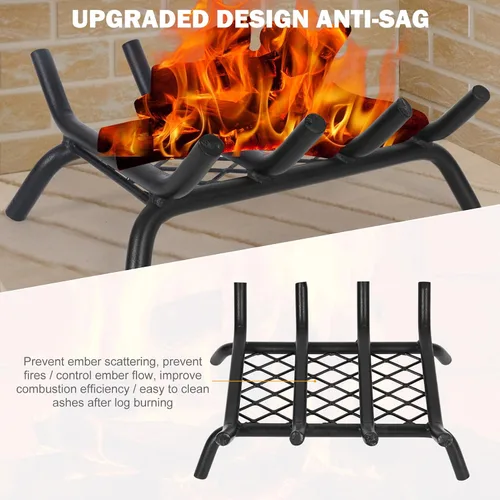 Miniatura 6 de Rejilla de chimenea de 14 pulgadas con retenedor de brasa, rejilla de leña para chimenea con barra de acero redondo sólido resistente de 3/4