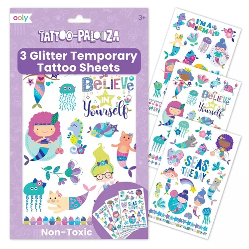 Miniatura 12 de Ooly 50 tatuajes temporales con purpurina para niños, tatuajes temporales seguros y no tóxicos, regalos de fiesta para niños, excelentes rellenos
