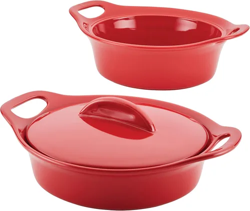 Miniatura 16 de Rachael Ray Solid Glaze Ceramics - Juego de utensilios para hornear/panadería con tapa compartida, 3 piezas, azul agave