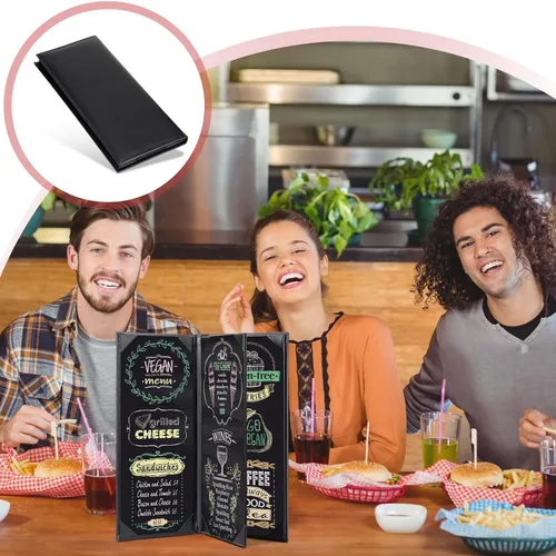 Miniatura 5 de Jexine 20 fundas negras para menú, impermeables, para restaurante, cafetería, bar, de piel sintética, 4 vistas, libro de menú plegable con esquinas