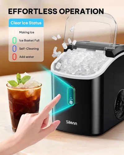 Miniatura 9 de Silonn Máquina de hielo Nugget para encimera, máquina de hielo de pellets con función de autolimpieza, la máquina de hielo sónico produce 33 libras
