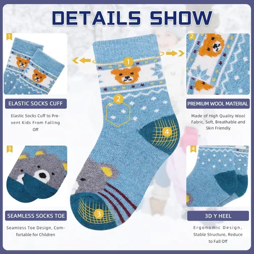 Miniatura 76 de Eocom 6 pares de calcetines de invierno cálidos de lana para niños y niñas
