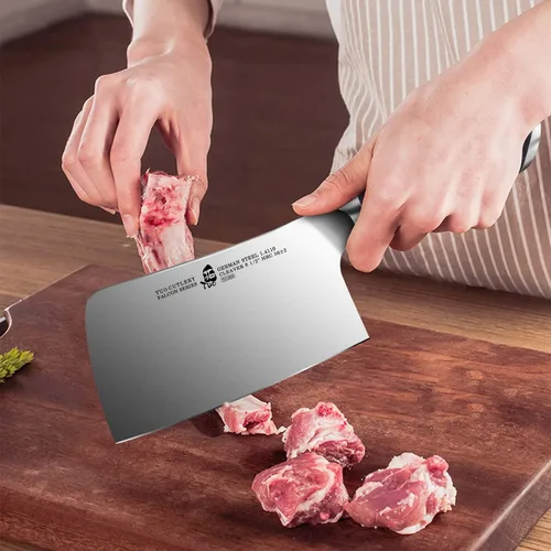 Miniatura 2 de TUO FALCON SERIES - Cuchillo de carnicero de 6.5 pulgadas para picar carne y verduras, cuchillo chino de acero de alto carbono con mango ergonómico