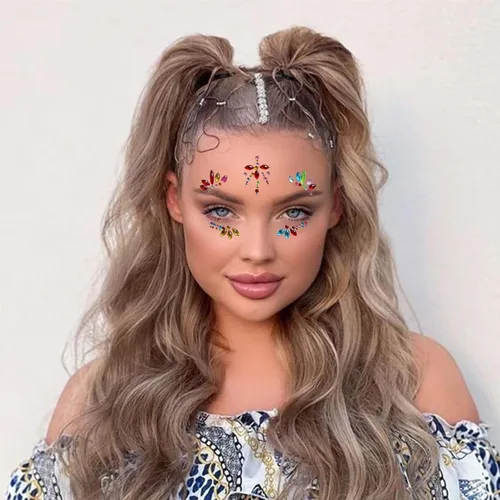 Miniatura 4 de Juego de 6 gemas de cara de sirena, autoadhesivas, calcomanías de gemas para festivales, ojos, cuerpo, cara, accesorios de festival de cristal