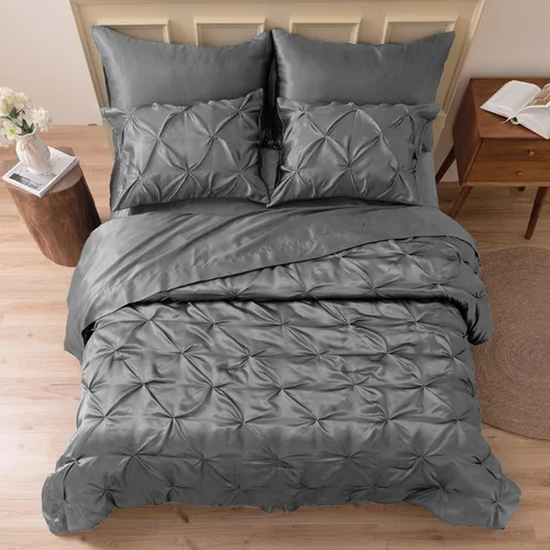 Miniatura 12 de MR&HM Juego de ropa de cama con edredón satinado King de 7 piezas - Juego de cama lujoso con pliegues, con edredón, sábana plana, sábana ajustada
