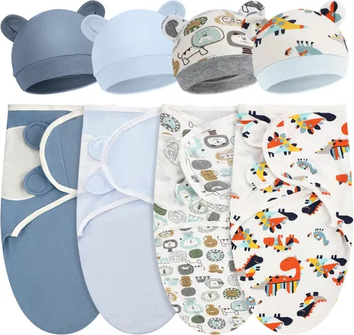 Buryeah Paquete de 4 Mantas Envolventes para Bebés Prematuros con Gorro para Bebés Niños y Niñas de 3-7 Libras, Ropa para Recién Nacidos Prematuros,