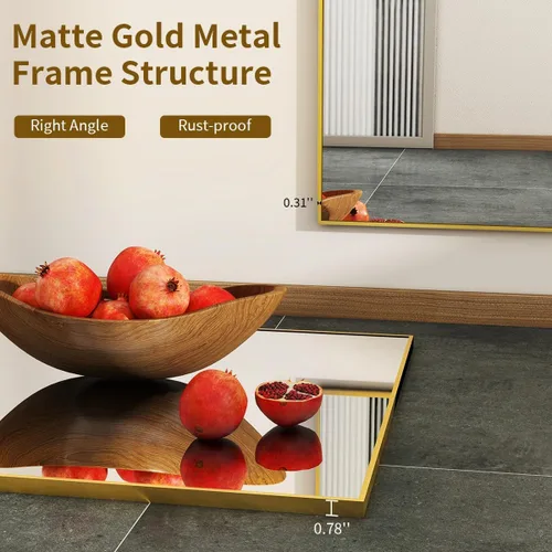Miniatura 3 de BEAUTYPEAK Espejo de pared rectangular dorado de 24 x 36 pulgadas con marco de metal, se cuelga horizontal o vertical para sala de estar