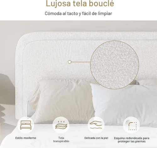Miniatura 6 de BarnFurin Marco de Cama Tamaño Completo, Marco de Cama Plataforma Tapizada Cloud Boucle con Cabecero, Estilo Moderno, Esquinas Redondeadas Suaves