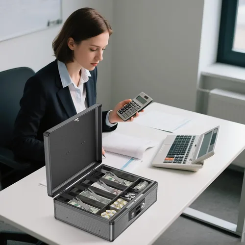 Miniatura 8 de Caja de Efectivo con Cerradura con Bandeja para Dinero y Llave, Caja Fuerte Segura para Efectivo, Caja de Dinero Portátil con Espacios