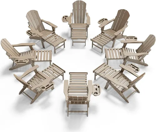 Miniatura 11 de NAVINE Silla Adirondack ajustable con reposapiés retráctil, Silla Adirondack plegable de HDPE con portavasos, Silla Adirondack para todo el tiempo