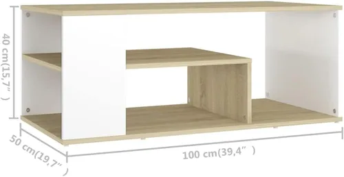 Miniatura 2 de Mesa de centro central, mesa central rústica de granja, adecuada para sala de estar, oficina, balcón, estudio blanco y roble Sonoma de 39.4 x 19.7 x