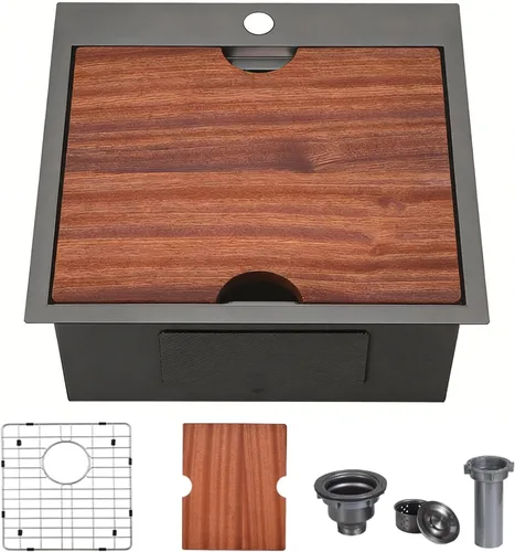 Miniatura 10 de Fregadero de barra negro gunmetal de 13x15 pulgadas, fregadero de cocina pequeño de montaje superior para RV, fregadero de barra húmeda hecho a mano