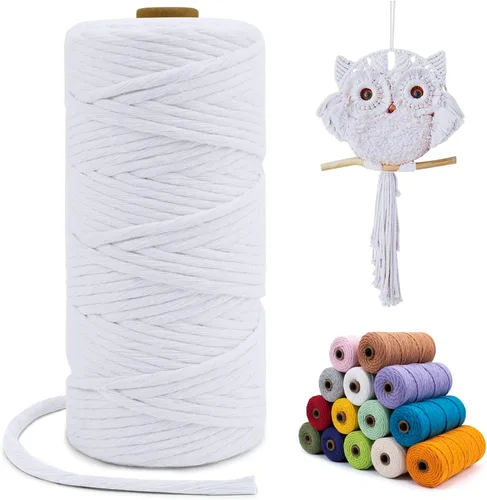 Miniatura 102 de Cuerda de macramé de una sola hebra de 0.197 in x 110 yardas, cuerda de macramé de algodón natural de 0.197 in, cuerda de algodón grueso para colgar