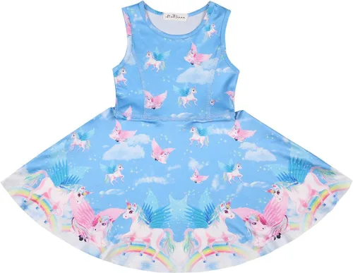 Miniatura 3 de Vestido sin mangas o de manga larga para niñas, vestidos informales con diseño de unicornio o sirena para niñas pequeñas o grandes