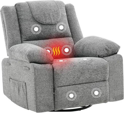 Miniatura 8 de Silla reclinable de masaje de gran tamaño para adultos, sillas reclinables giratorias de 360°, sofá individual con masaje por vibración
