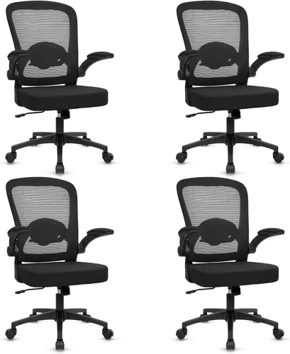 Miniatura 22 de KLASIKA Sillas de escritorio de oficina con ruedas, silla ergonómica de malla con soporte lumbar de altura ajustable, silla giratoria