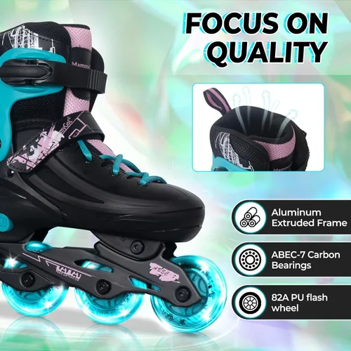 Miniatura 2 de MammyGol Patines en línea ajustables para niños, jóvenes y adultos, todas las ruedas se iluminan, patines de ruedas con cuchillas para interiores