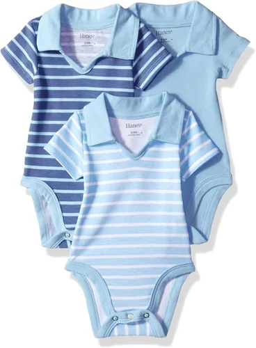 Hanes Ultimate Baby Flexy - Paquete de 3 mamelucos de manga corta, tipo Polo, para bebé.