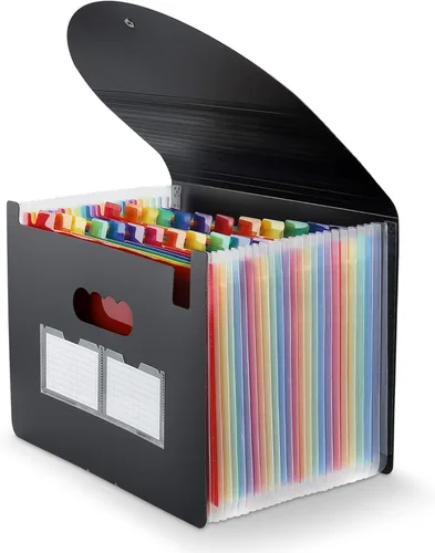 Carpeta de archivos expandible, 24 bolsillos de acordeón A4 tamaño carta, organizador de documentos portátil con pestañas de colores, carpeta Negro