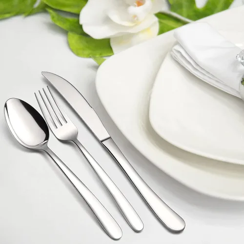 Miniatura 5 de HaWare Juego de cubiertos de alta resistencia, 45 piezas de cubiertos de acero inoxidable con utensilios para servir, vajilla de peso para 8