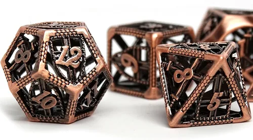 Miniatura 3 de Dados huecos de Devine Retribution - Dados poliédricos de metal con diseño de espadas y escudos (Gun Metal D20)