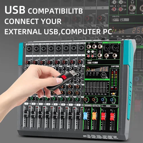 Miniatura 5 de Depusheng PA8 Mezclador de Audio Profesional / Mesa de Mezclas / Consola de Audio de Escritorio, Sistema de Interfaz de 8 Canales, Digital, USB