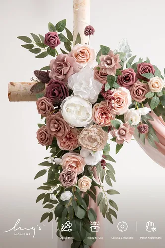 Miniatura 3 de Ling's moment Kit de Flores Artificiales Rosa Malva para Arco de Boda Paquete de 4, 2pcs Arreglo Floral Colgante 2pcs Cortinas de Gasa Ceremonia