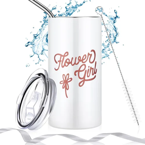 Miniatura 8 de Yungyan Vaso de regalo para niña de las flores, botella de agua con popote, cepillo de limpieza, cinta para propuesta de boda, regalo de fiesta