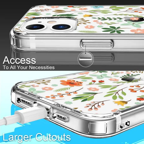 Miniatura 5 de Funda para iPhone 12, iPhone 12 Pro con protector de pantalla, transparente de cuerpo completo, funda protectora floral para niñas y mujeres, a