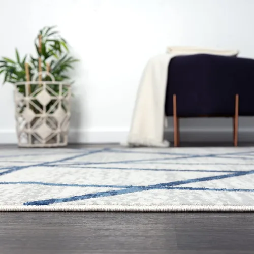 Miniatura 9 de Abani Atlas - Alfombra de área azul y gris, de 4 x 6 pies, diseño cruzado, duradera, no desprende pelusa, fácil de limpiar