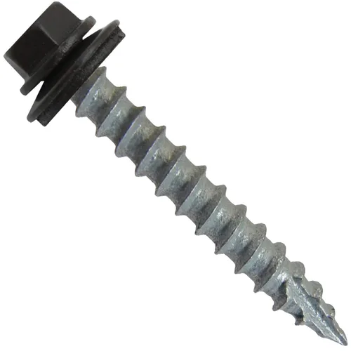 Miniatura 42 de Tornillos de metal para techos n.º 14 x 1-1/2 pulgadas, cabeza hexagonal de arandela de piel de buque Tornillo de techo de chapa metálica. Buckskin