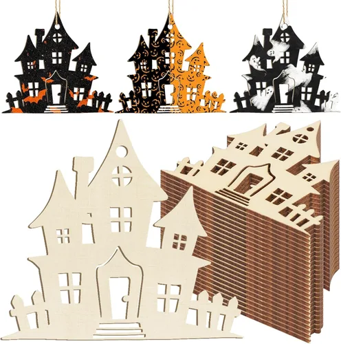 Miniatura 27 de Adornos de madera para árbol de Navidad para pintar, decoración de Navidad y Acción de Gracias, recortes sin terminar, 24 piezas de 3.5 x 3