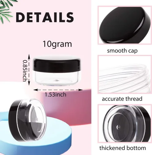Miniatura 2 de Contenedor de muestra de 10 gramos con tapas, 10 paquetes de tarros de muestra, pequeño contenedor de viaje cosmético para maquillaje, loción