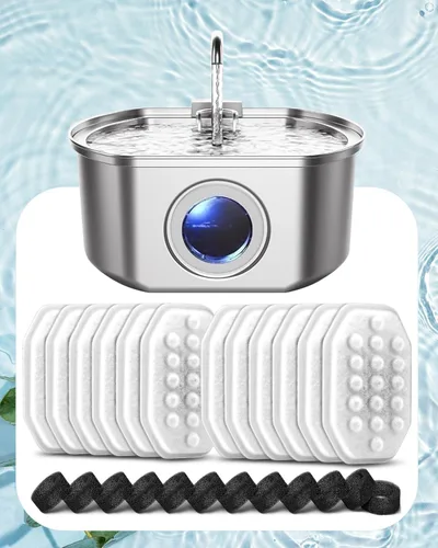 Miniatura 7 de Paquete de 8 filtros de fuente de agua para gatos con 8 esponjas de prefiltro para fuente de agua de 3.2L/108 onzas, repuesto de filtro de fuente