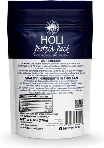 Miniatura 7 de HOLI Alimento de salmón liofilizado para perros, con Omega 3 y 6, un solo ingrediente, salmón capturado en la naturaleza de grado humano