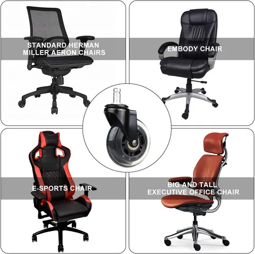 Miniatura 4 de 8T8 Ruedas giratorias de repuesto para silla de oficina de 3 pulgadas, juego de 5 unidades, goma sintética suave y resistente, seguras para suelos