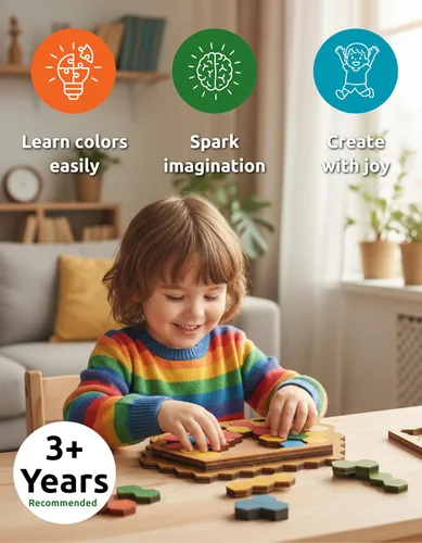 Miniatura 4 de Juego de rompecabezas hexagonal de madera para niños y adultos, juego de rompecabezas de bloques hexagonales hecho a mano con precisión, colorido