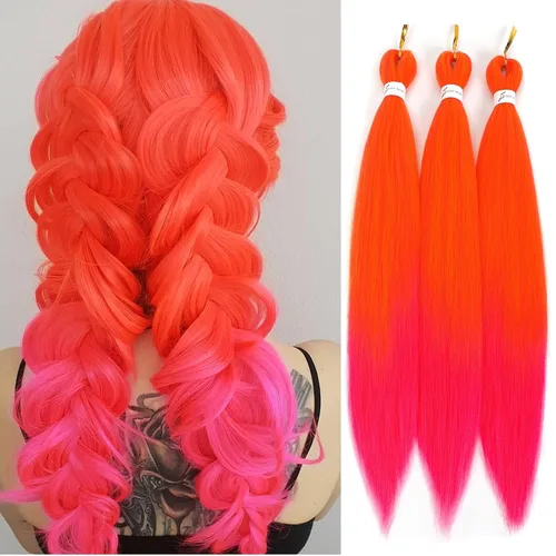 Miniatura 35 de Extensiones de cabello trenzado preestirado colorido, 3 colores, mezcla de cabello trenzado para niñas, 26 pulgadas, 3 paquetes