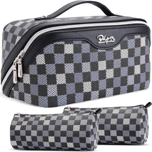 Miniatura 62 de BOYATU Bolsa organizadora de maquillaje de viaje, bolsa de cosméticos: Juego de 3 bolsas de maquillaje para mujeres con asa - Bolsas de aseo