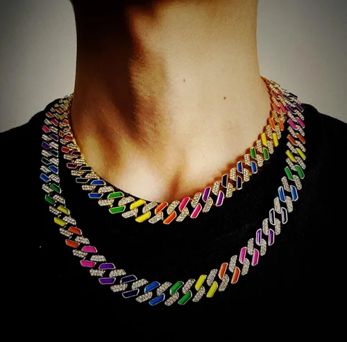 Miniatura 6 de FW Jewelry Cadena de eslabones cubanos esmaltados de plata u oro para hombre collares cubanos gruesos coloridos para mujer cadenas cubanas de hip