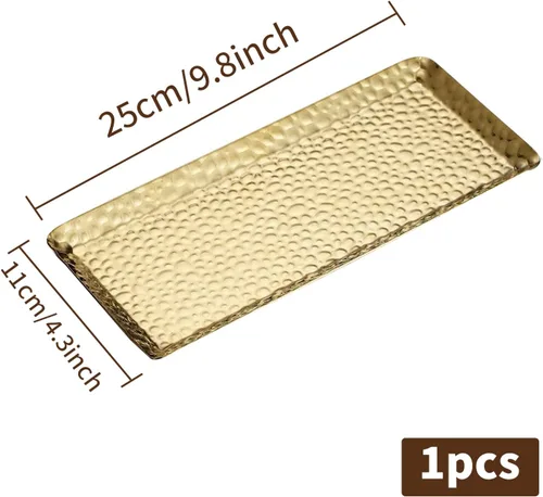 Miniatura 2 de Bandeja decorativa de metal dorado de 9.8 x 4.3 pulgadas, bandejas reutilizables de acero inoxidable, bandejas rectangulares para exhibición