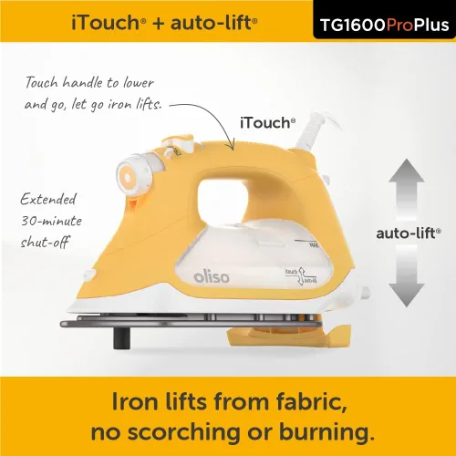 Miniatura 5 de Oliso TG1600 Pro Plus SmartIron de 1800 vatios con elevación automática (amarillo) y protector de suela de hierro de silicona solemate Oliso