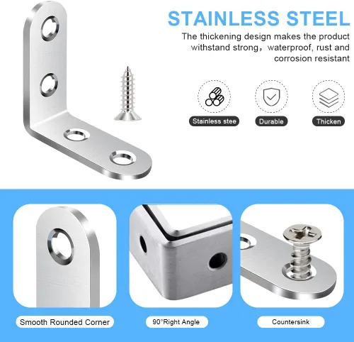 Miniatura 2 de Vicuna R 18 soportes en L, soporte de esquina de acero inoxidable para madera, soporte de metal en ángulo recto para muebles con 72 tornillos