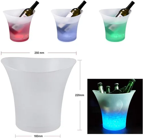 Miniatura 3 de SMETA Cubo de hielo LED para champán cerveza vino botella que cambia de color cerveza 5L enfriador de gran capacidad con LED, cubo de hielo portátil