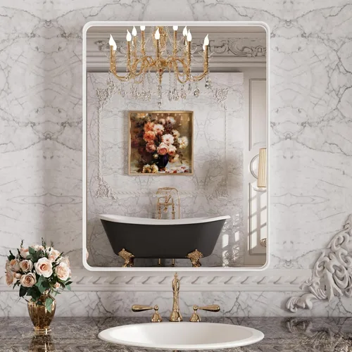 Miniatura 82 de Espejo de baño LED de 60x36 pulgadas con marco negro, espejos de baño retroiluminados y con luz frontal para pared, antiempañamiento, regulable