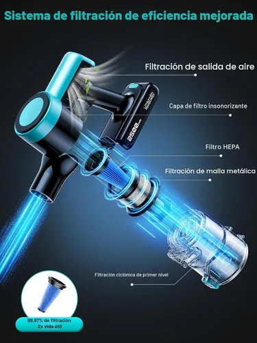 Miniatura 8 de Aspiradora inalámbrica, aspiradora 10 en 1 de 58 Kpa para el hogar, aspiradora de palo de 55 minutos con autopie y pantalla LED, antienredos y carga