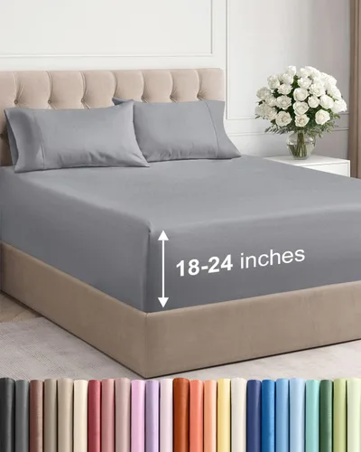 Miniatura 46 de Sábanas King divididas con bolsillos extra profundos, sábanas transpirables y refrescantes de 5 piezas, sábanas de lujo para hotel, suaves, sin 22